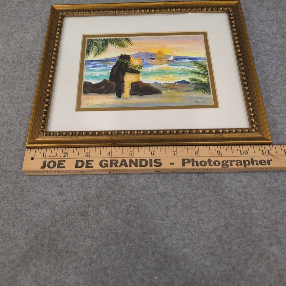 Rebecca Lowell Hawaii Art Print Framed Cats Beach Sunset Gold Ornate Frame - Picture 6 of 7